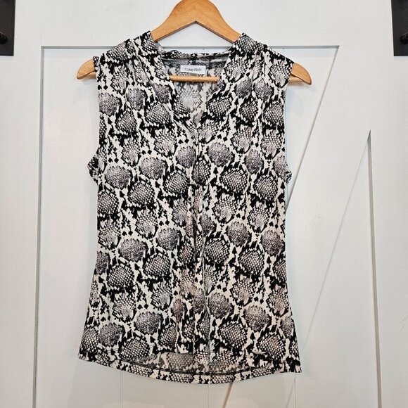 CALVIN Klein V Neck Black White Snake Print Sleeveless Shell Top Size PL - Picture 1 of 6